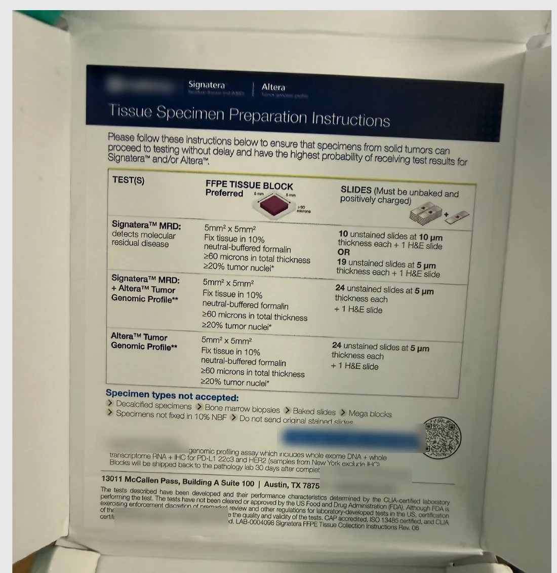 A photograph of the kit as it shipped: the printed preparation sheet mounted in the inner lid, with the empty base below it.