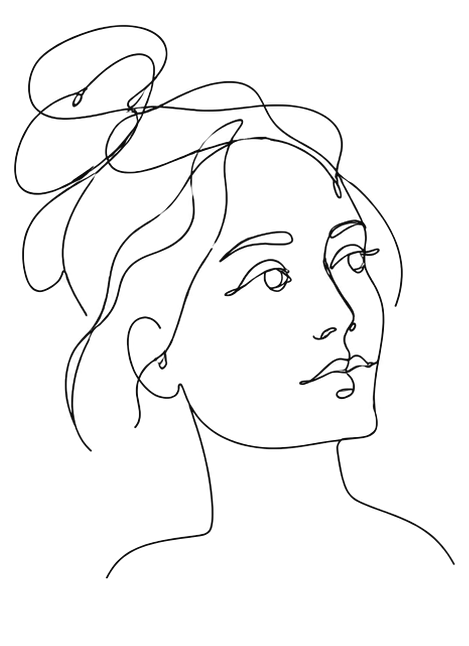 Single-line drawing of Alex Morgan, hair loosely pinned up.